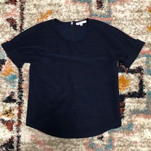 Navy rose and olive blouse with cuffed sleeves